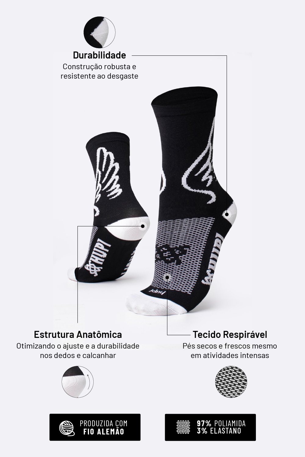 Meia HUPI Asas Preto