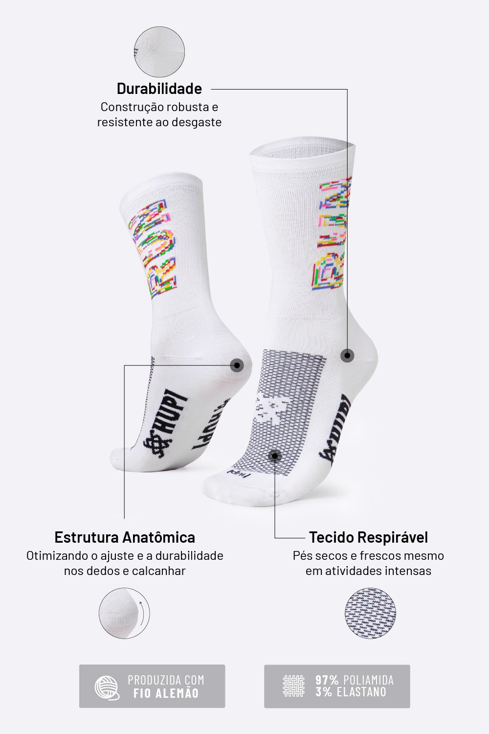Meia HUPI Run Colors Branca