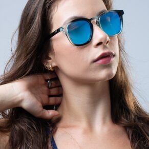 Óculos de Sol HUPI Shine Preto/Azul - Lente Azul Espelhado