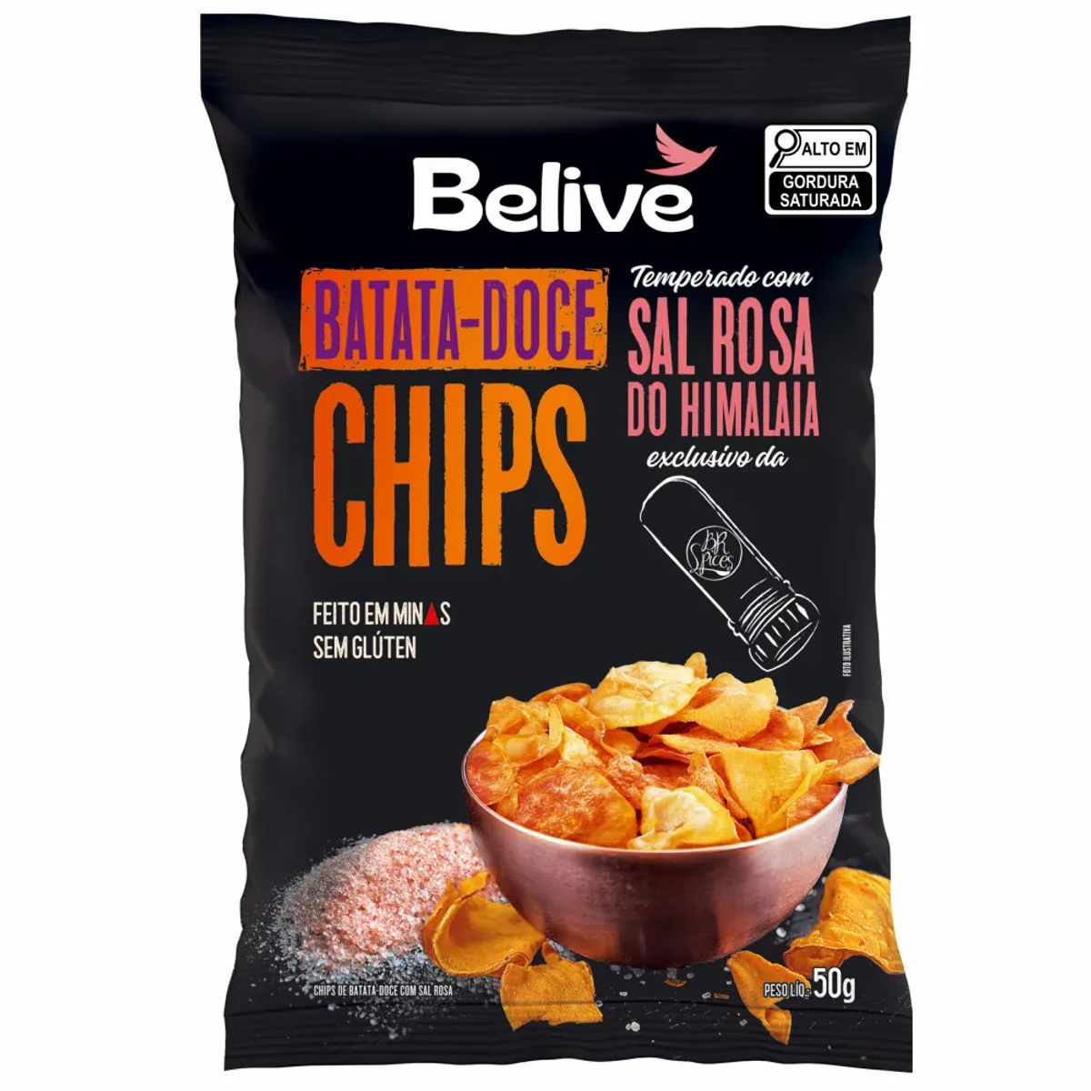 Belive Chips Batata Doce Sal Rosa Do Himalaia 50G